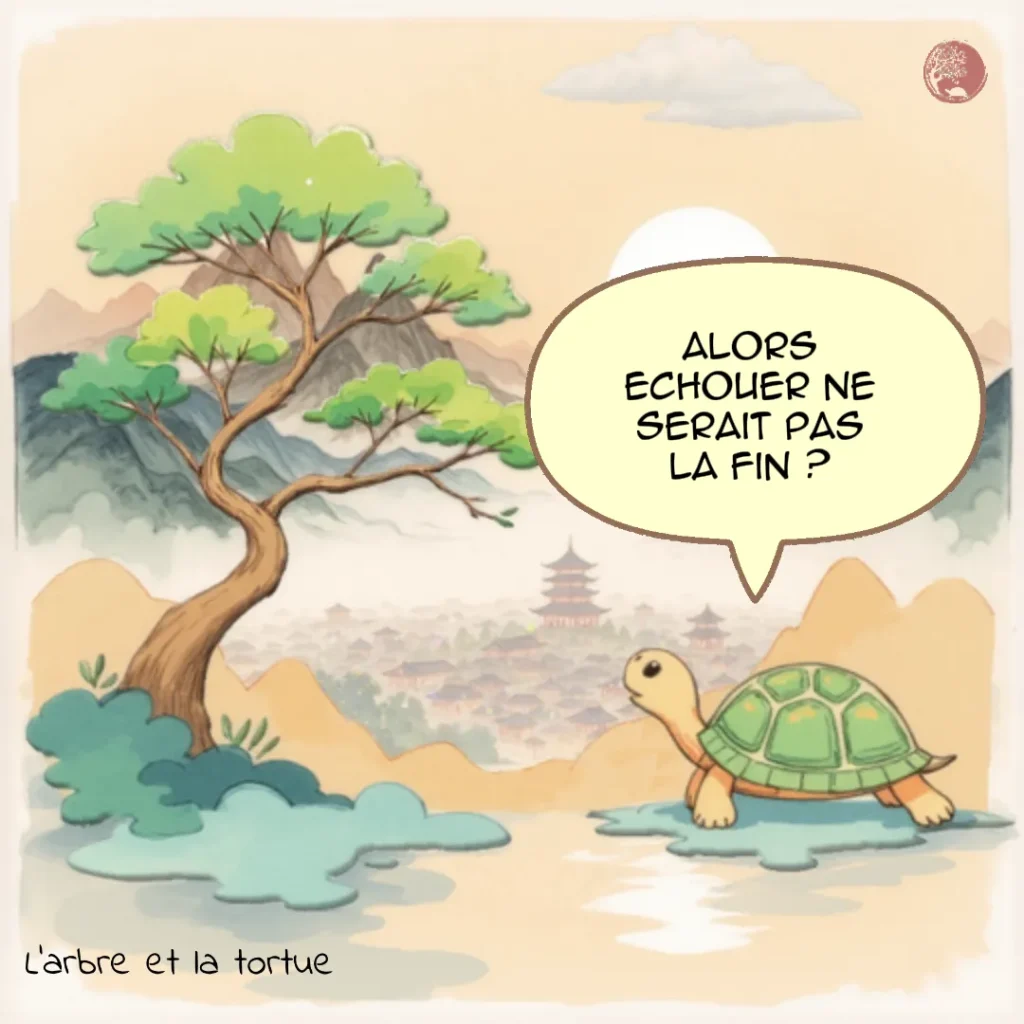 La Tortue réalise avec espoir : « Alors échouer ne serait pas la fin ? ». Début du changement de croyance sur l'échec définitif.