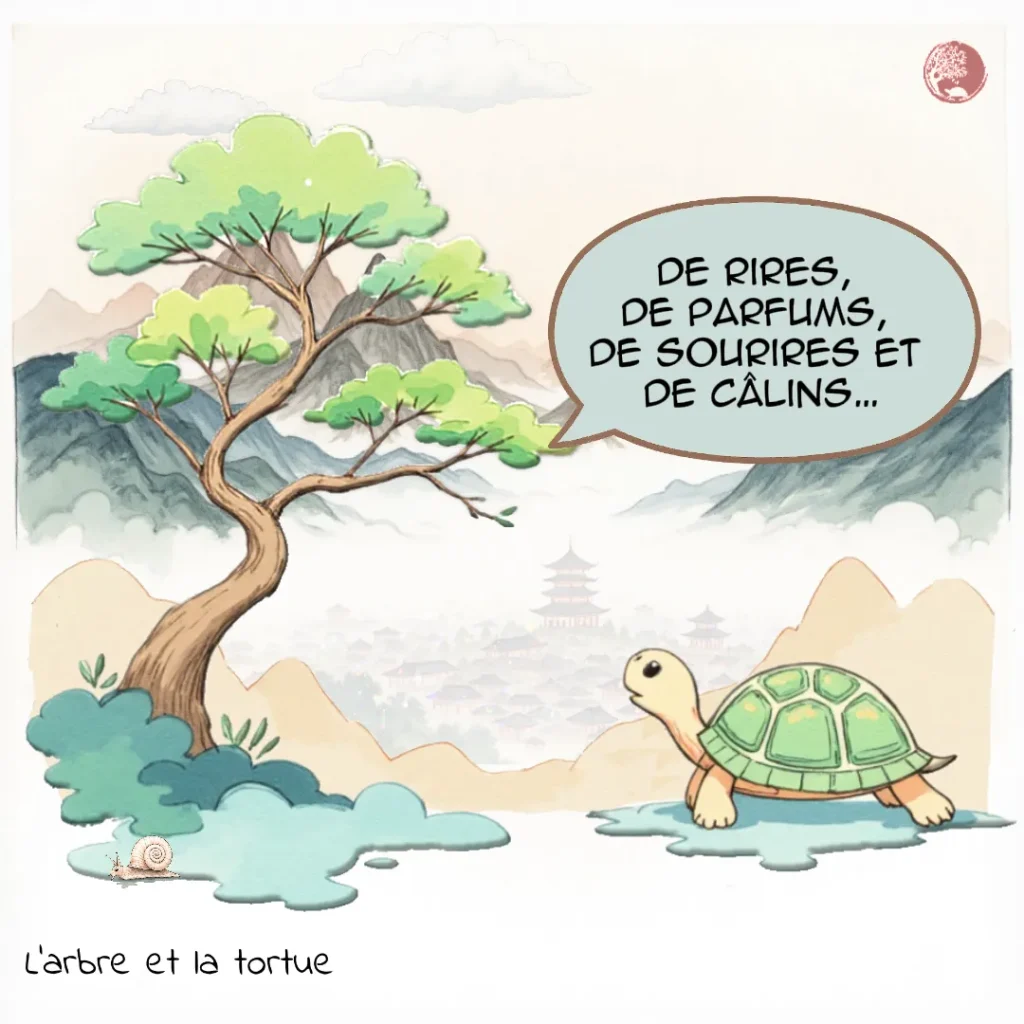 L'Arbre énumère les ressources : « De rires, de parfums, de sourires et de câlins... ». L'importance de la mémoire sensorielle.