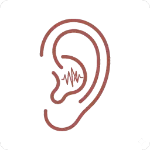 Pictogramme d'une oreille avec un gribouillis symbolisant les acouphènes et les sifflements d'oreille.