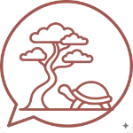 Icône stylisée (Line Art) représentant l'Arbre et la Tortue se faisant face. Symbole du dialogue intérieur et de l'accueil des émotions.