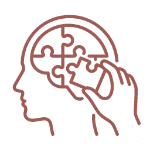 Pictogramme d'une tête de profil formée de 4 pièces de puzzle, symbolisant l'analyse fine et la compréhension globale lors du bilan personnalisé.