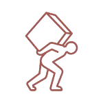 Pictogramme d'une silhouette courbée portant un poids écrasant sur le dos, symbolisant le surmenage et la charge de travail excessive.