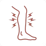 Pictogramme d'une jambe avec des éclairs de douleur symbolisant les tensions musculaires et chroniques.