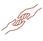 Deux mains stylisées qui se tendent l'une vers l'autre en trait fin. Symbolise le lien social, l'échange, la sortie de la solitude et l'harmonie relationnelle.