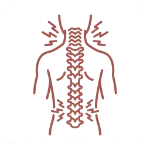 Pictogramme d'un dos avec des zones de tension symbolisant les douleurs musculaires et cervicales