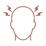 Pictogramme tête de face avec des ondes pulsatiles sur les tempes symbolisant les migraines.