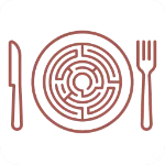 Pictogramme d'une balance avec une pomme d'un côté et un cerveau avec un point d'interrogation de l'autre, pesant plus lourd. Symbolise le contrôle mental excessif et le jugement dans la relation à la nourriture.