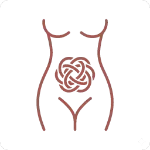 Pictogramme d'une silhouette féminine avec un nœud sur le ventre, symbolisant les troubles digestifs liés au stress.